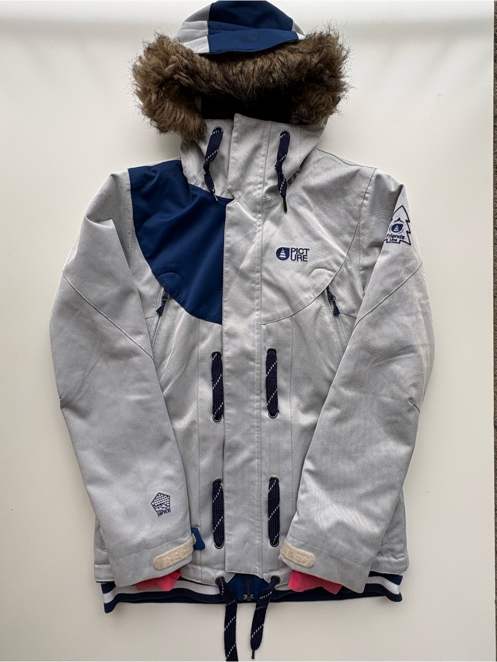 Picture Organic Clothing Friends Line Women’s Ski Jacket. Grey White BlueSize M